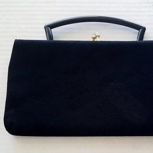 Vintage HL Harry Levine USA Black Snap Clutch Handbag Purse Bakelite Handle